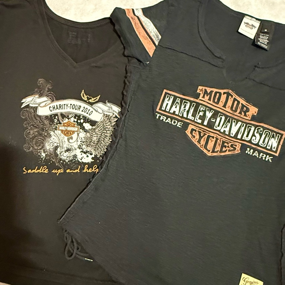 2 Harley-Davidson tees women's side-laced & charity tour tee from 2010. Sz. M